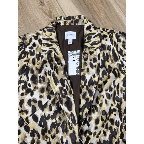 Nine West Women's Size L Gold Metallic Leopard Print Blazer –NEW - Picture 2 of 7
